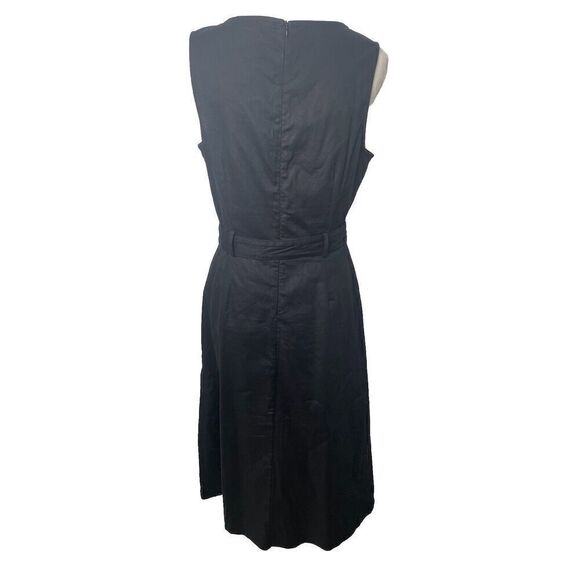 Banana Republic Size 6 Dress Black Linen Blend Cotton Spandex Midi Fit Belted - Picture 2 of 10